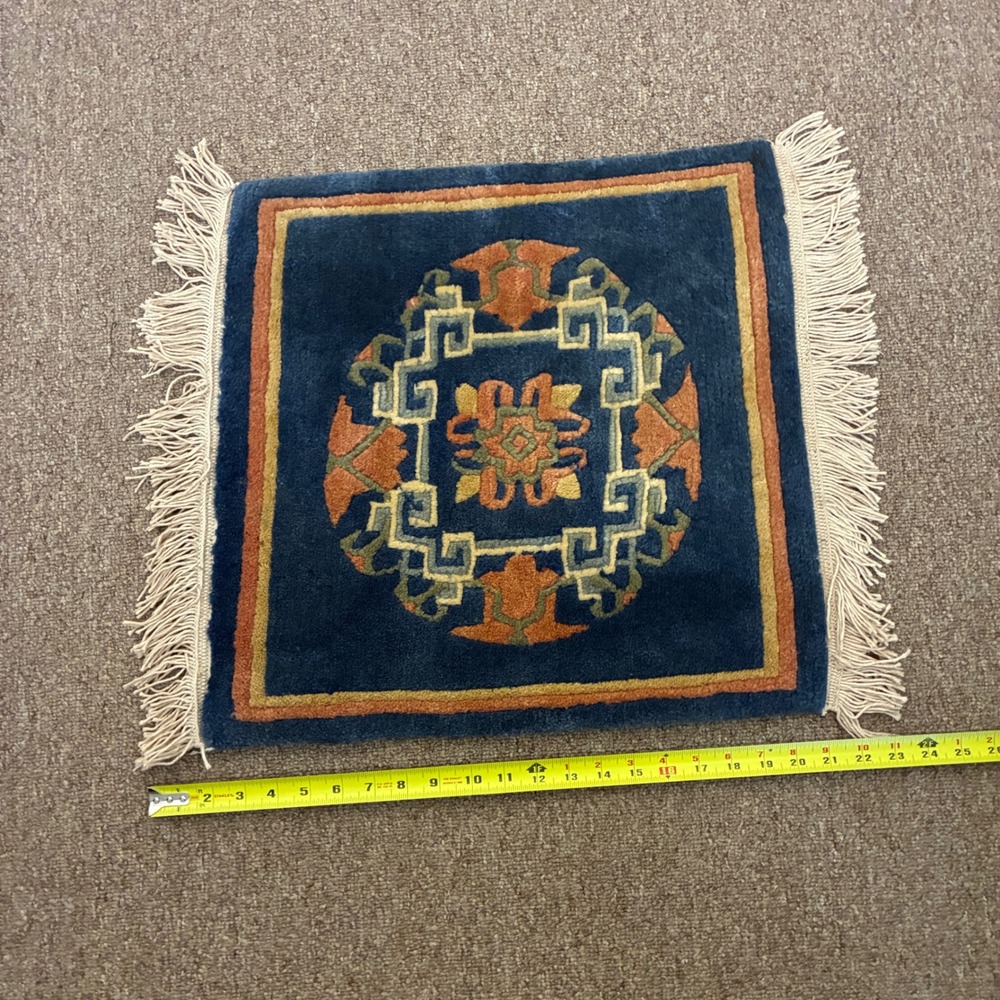 Tibetan meditation carpet prayer rug 18.5" vintage wool hand knot